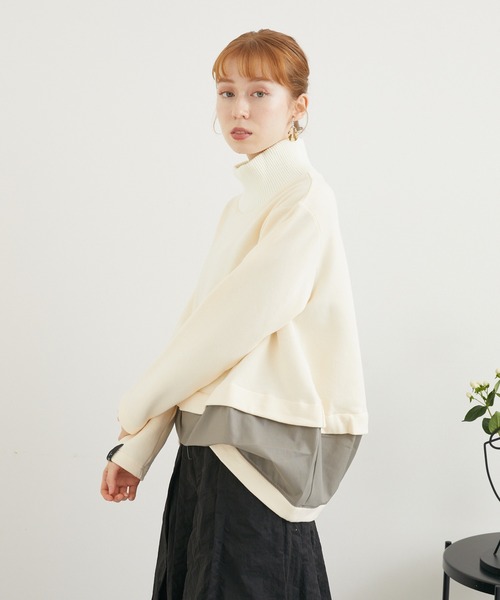 1％（イチ パーセント）の「１％　裏毛コンビトップス（Tシャツ/カットソー・レディース・アイボリー/ブラック・FREE）」の11枚目の写真