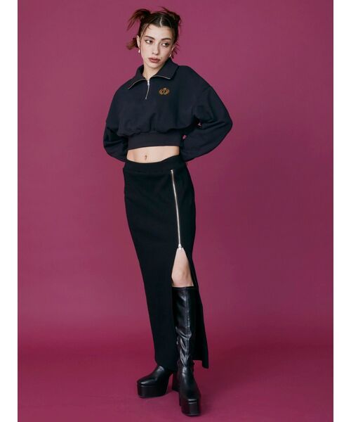 EVRIS（エヴリス）の「ZIPスリットロングスカート（スカート・レディース・ブラック/ブルー・FREE）」の4枚目の写真