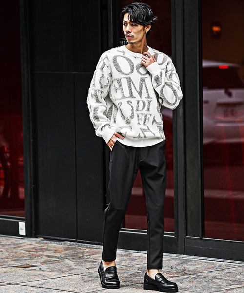 SOMEDIFF（サムディフ）の「フェザーヤーン総柄ニット ルーズシルエット シャギーニットセーター メンズ 春服（ニット/セーター・メンズ・ネイビー/ホワイト/ブラック・M/L/XL）」の11枚目の写真