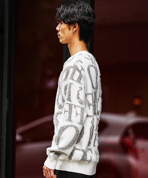 SOMEDIFF（サムディフ）の「フェザーヤーン総柄ニット ルーズシルエット シャギーニットセーター メンズ 春服（ニット/セーター・メンズ・ネイビー/ホワイト/ブラック・M/L/XL）」の17枚目の写真