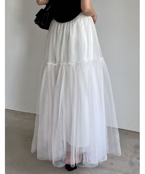 Re:EDIT（リエディ）の「[低身長サイズ有]フリルギャザーチュールスカート（スカート・レディース・グレー/ホワイト/ブラック/ベージュ系その他・LARGE/MEDIUM/SHORT）」の8枚目の写真