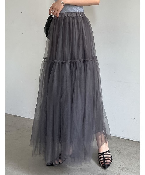 Re:EDIT（リエディ）の「[低身長サイズ有]フリルギャザーチュールスカート（スカート・レディース・グレー/ホワイト/ブラック/ベージュ系その他・LARGE/MEDIUM/SHORT）」の7枚目の写真