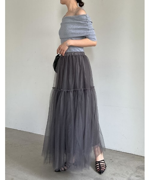 Re:EDIT（リエディ）の「[低身長サイズ有]フリルギャザーチュールスカート（スカート・レディース・グレー/ホワイト/ブラック/ベージュ系その他・LARGE/MEDIUM/SHORT）」の5枚目の写真
