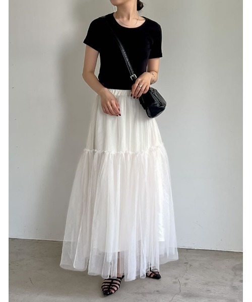 Re:EDIT（リエディ）の「[低身長サイズ有]フリルギャザーチュールスカート（スカート・レディース・グレー/ホワイト/ブラック/ベージュ系その他・LARGE/MEDIUM/SHORT）」の9枚目の写真