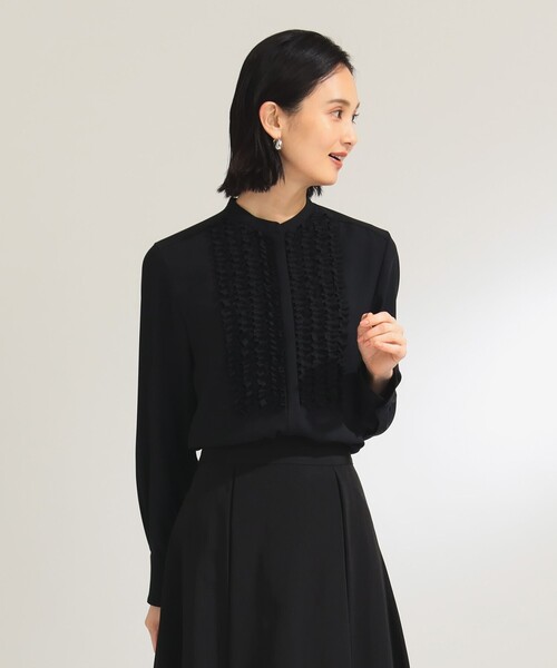 Demi-Luxe BEAMS（デミルクス ビームス）の「【オフィスカジュアル・セレモニー】ジョーゼット フリルブラウス＊（シャツ/ブラウス・レディース・ピンク/ホワイト/ブラック/ライトブルー・38/36/40）」の2枚目の写真