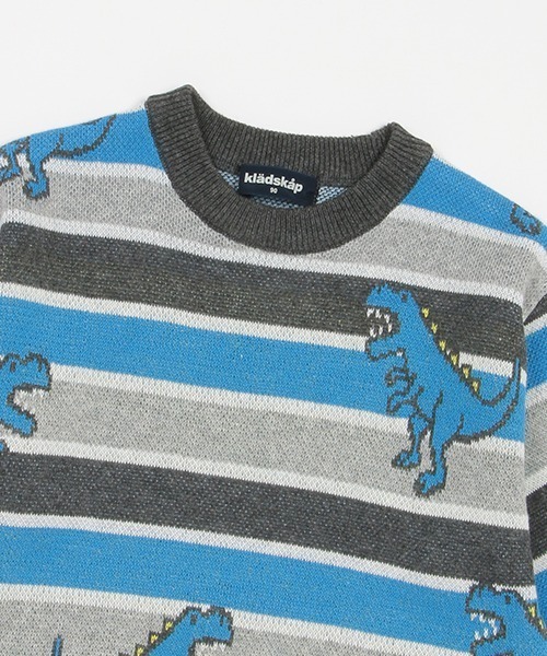 クレードスコープ 恐竜×ボーダーニットプルオーバー　110 セール恐竜×ボーダーニットプルオーバー（スウェット）｜kladskap