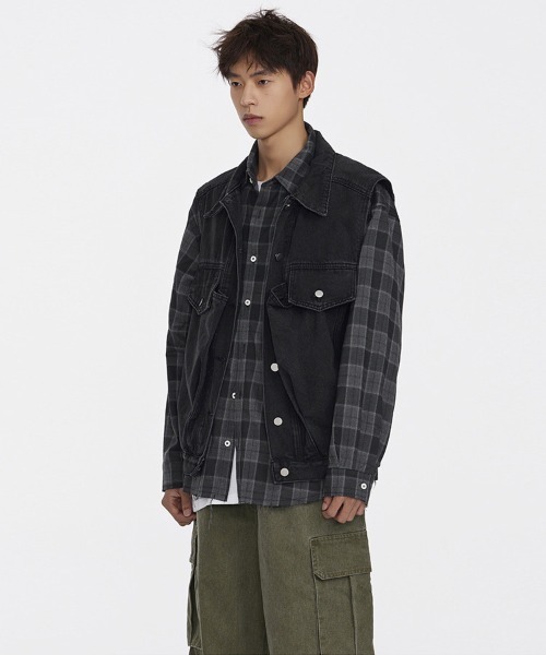 Ressaca（レサーカ）の「デニムジャケットワークベスト オーバーサイズ（ベスト・メンズ・ブルー/ブラック・M/L/XL）」の12枚目の写真