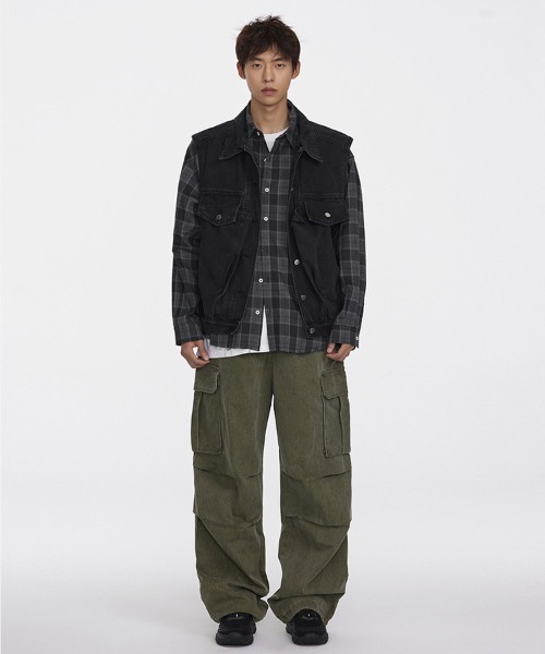 Ressaca（レサーカ）の「デニムジャケットワークベスト オーバーサイズ（ベスト・メンズ・ブルー/ブラック・M/L/XL）」の14枚目の写真