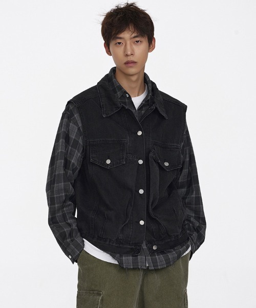 Ressaca（レサーカ）の「デニムジャケットワークベスト オーバーサイズ（ベスト・メンズ・ブルー/ブラック・M/L/XL）」の10枚目の写真