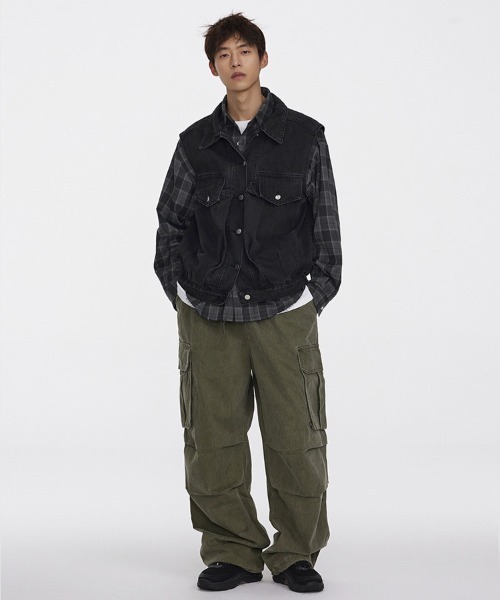 Ressaca（レサーカ）の「デニムジャケットワークベスト オーバーサイズ（ベスト・メンズ・ブルー/ブラック・M/L/XL）」の15枚目の写真