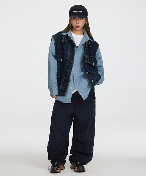 Ressaca（レサーカ）の「デニムジャケットワークベスト オーバーサイズ（ベスト・メンズ・ブルー/ブラック・M/L/XL）」の9枚目の写真