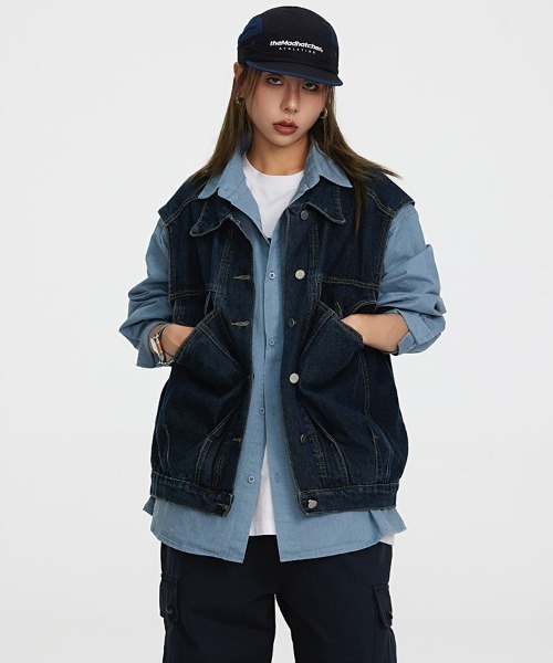 Ressaca（レサーカ）の「デニムジャケットワークベスト オーバーサイズ（ベスト・メンズ・ブルー/ブラック・M/L/XL）」の5枚目の写真