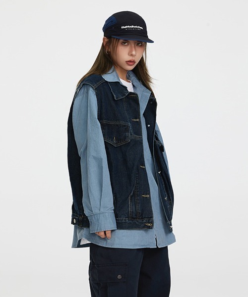 Ressaca（レサーカ）の「デニムジャケットワークベスト オーバーサイズ（ベスト・メンズ・ブルー/ブラック・M/L/XL）」の7枚目の写真