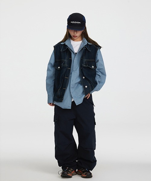 Ressaca（レサーカ）の「デニムジャケットワークベスト オーバーサイズ（ベスト・メンズ・ブルー/ブラック・M/L/XL）」の8枚目の写真