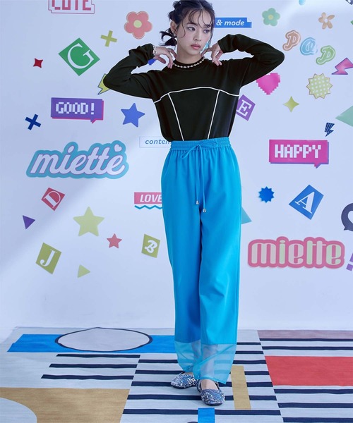 miette(ミエット)の「配色ラインデザインニットトップス(ニット/セーター・レディース・ピンク/ライトブルー/ブラック・FREE)」の10枚目の写真