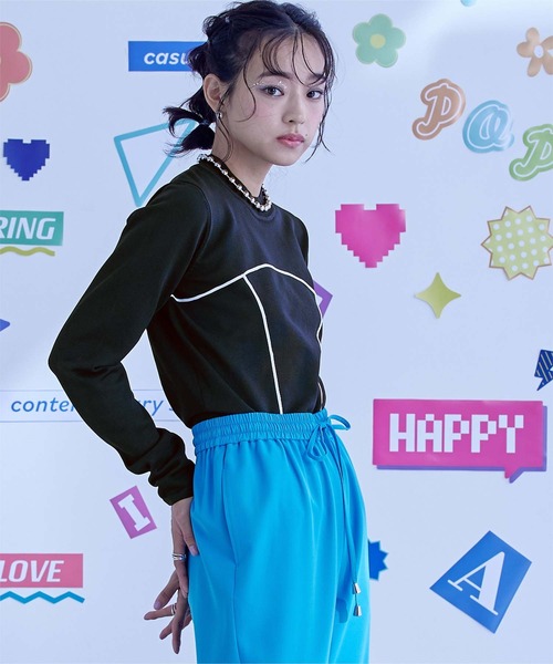 miette(ミエット)の「配色ラインデザインニットトップス(ニット/セーター・レディース・ピンク/ライトブルー/ブラック・FREE)」の11枚目の写真