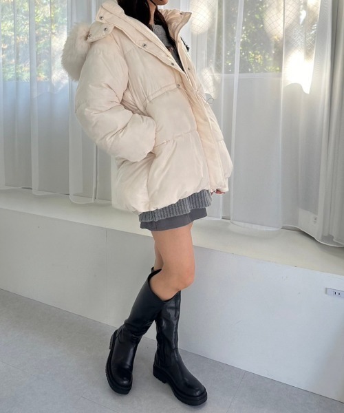 バーバリー 中綿ダウンコート 中長丈 オリーブ色ファー付きダウンコート Riff（リフ） ダウンコート ダウンジャケット フード中綿コート