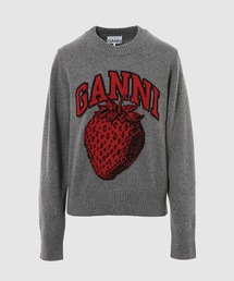 GANNI | Graphic O-neck Pullover Strawberry(ニット/セーター)