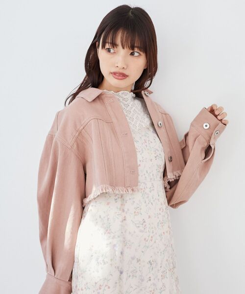 MAJESTIC LEGON（マジェスティックレゴン）の「クロップドGジャン（デニムジャケット・レディース・グレー/ピンク/ブルー・MEDIUM）」の3枚目の写真