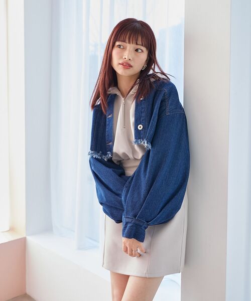 MAJESTIC LEGON（マジェスティックレゴン）の「クロップドGジャン（デニムジャケット・レディース・グレー/ピンク/ブルー・MEDIUM）」の5枚目の写真