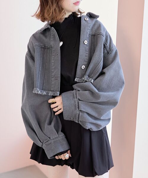 MAJESTIC LEGON（マジェスティックレゴン）の「クロップドGジャン（デニムジャケット・レディース・グレー/ピンク/ブルー・MEDIUM）」の16枚目の写真