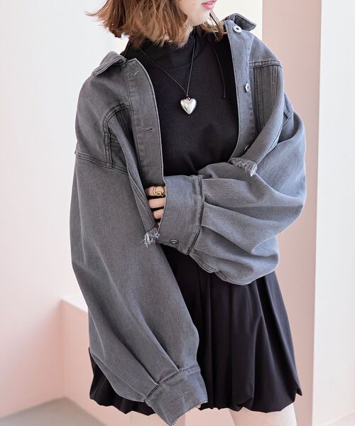 MAJESTIC LEGON（マジェスティックレゴン）の「クロップドGジャン（デニムジャケット・レディース・グレー/ピンク/ブルー・MEDIUM）」の19枚目の写真