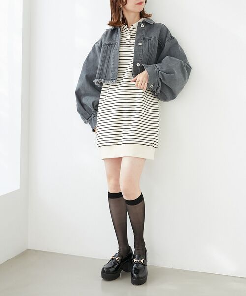 MAJESTIC LEGON（マジェスティックレゴン）の「クロップドGジャン（デニムジャケット・レディース・グレー/ピンク/ブルー・MEDIUM）」の20枚目の写真