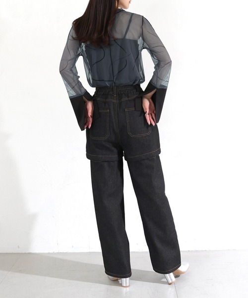 cheriella（シェリエラ）の「【cheriella】WEB限定前後2WAY袖切替マーブルシアートップス WEB LIMITED 2-WAY MARBLE SHEER TOPS WITH CONTRAST SLEEVES（Tシャツ/カットソー・レディース・ブルーグリーン/ネイビー/チャコールグレー/ブラック/ベージュ・M）」の17枚目の写真