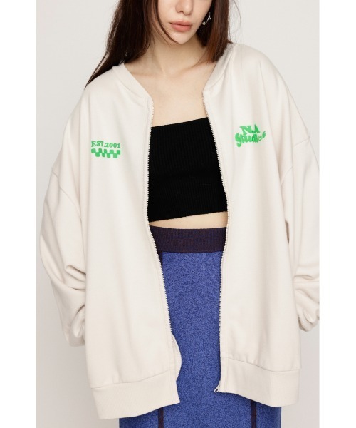 SLY（スライ）の「W FRONT LOGO ZIP UP SW ダブルフロント ロゴ ジップアップ スウェット（スウェット・レディース・オフホワイト/ブルー/ブラック/杢グレー・FREE）」の15枚目の写真