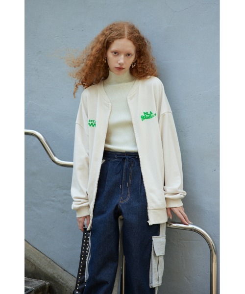 SLY（スライ）の「W FRONT LOGO ZIP UP SW ダブルフロント ロゴ ジップアップ スウェット（スウェット・レディース・オフホワイト/ブルー/ブラック/杢グレー・FREE）」の17枚目の写真