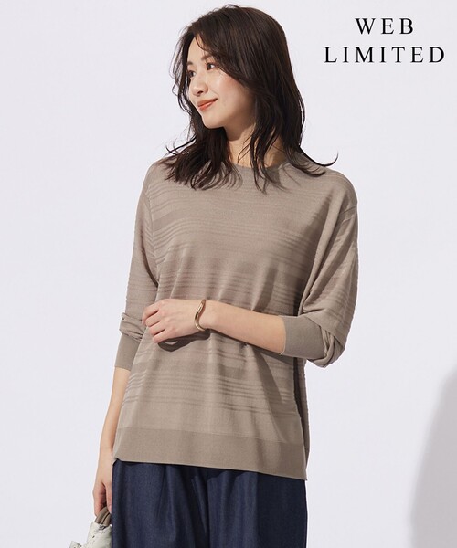 J.PRESS Ladies(J.プレス レディス)の「【WEB限定カラーあり・洗える】SILKY RAYON STRETCH ボーダー ニット(ニット/セーター・レディース・ライトグレー系/ダルブルー系/ネイビー系/ブラウン系・SMALL)」の2枚目の写真