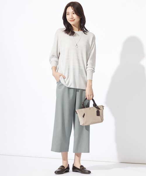 J.PRESS Ladies(J.プレス レディス)の「【WEB限定カラーあり・洗える】SILKY RAYON STRETCH ボーダー ニット(ニット/セーター・レディース・ライトグレー系/ダルブルー系/ネイビー系/ブラウン系・SMALL)」の7枚目の写真