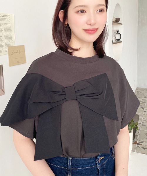 黒　リボン　裾切りっぱなし　半袖シャツ Amazon | [モリノー] tシャツ レディース メンズ 半袖 無地