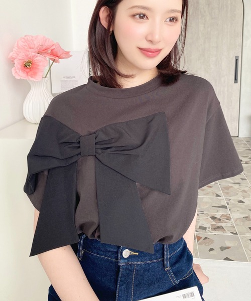 M's gracy♡大きめリボン♡大人可愛いカットソー エムズグレイシー M's GRACYリボン カットソー ブラウス