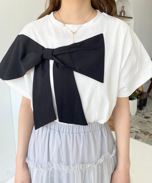 セール】綿100%BIGリボンディテールカットソー（Tシャツ