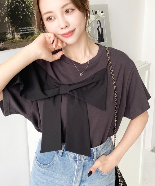 セール】綿100%BIGリボンディテールカットソー（Tシャツ/カットソー