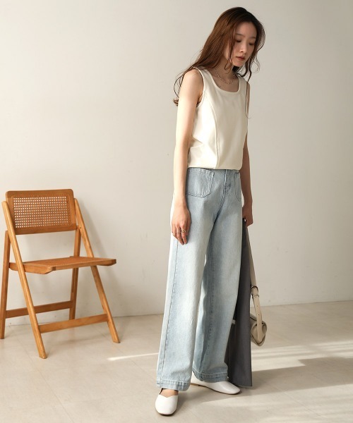 Bab（バブ）の「【S・M 展開】スクエアネックタックデザインタンクトップ（タンクトップ・レディース・ベージュ/アイボリー/ブラック・S/M）」の8枚目の写真