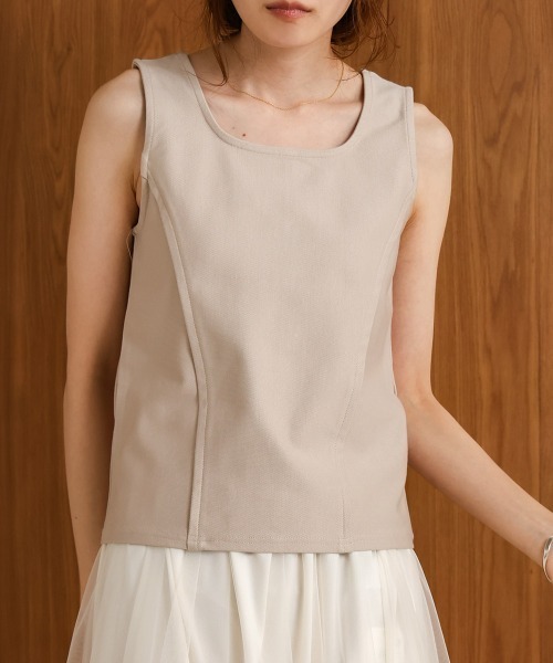 Bab（バブ）の「【S・M 展開】スクエアネックタックデザインタンクトップ（タンクトップ・レディース・ベージュ/アイボリー/ブラック・S/M）」の9枚目の写真