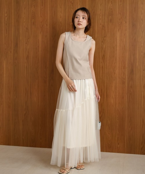 Bab（バブ）の「【S・M 展開】スクエアネックタックデザインタンクトップ（タンクトップ・レディース・ベージュ/アイボリー/ブラック・S/M）」の10枚目の写真