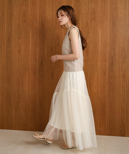 Bab（バブ）の「【S・M 展開】スクエアネックタックデザインタンクトップ（タンクトップ・レディース・ベージュ/アイボリー/ブラック・S/M）」の12枚目の写真