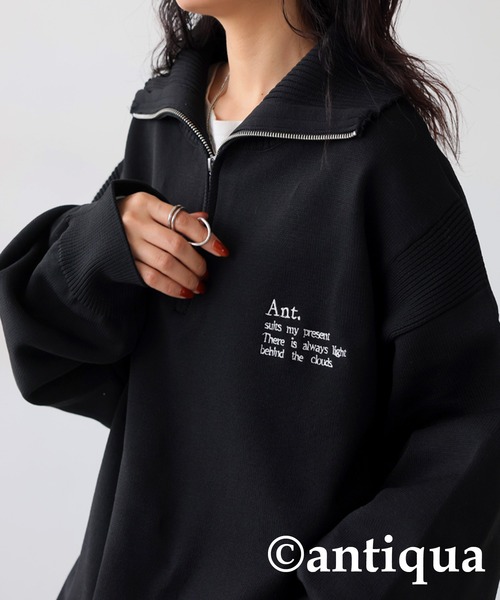 antiqua(アンティカ)の「刺繍ロゴニット(ニット/セーター・レディース・アイボリー/ネイビー/ブラック・R/P)」の3枚目の写真