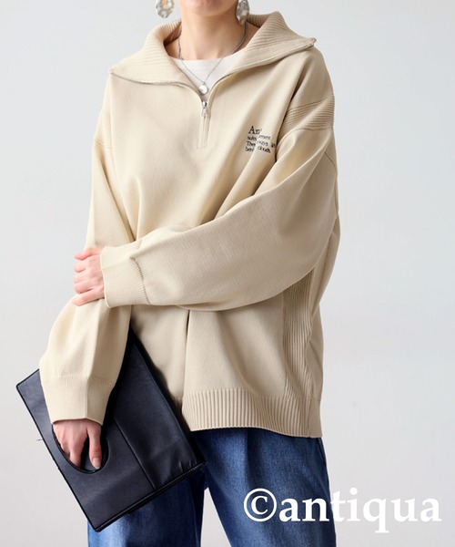 antiqua(アンティカ)の「刺繍ロゴニット(ニット/セーター・レディース・アイボリー/ネイビー/ブラック・R/P)」の9枚目の写真