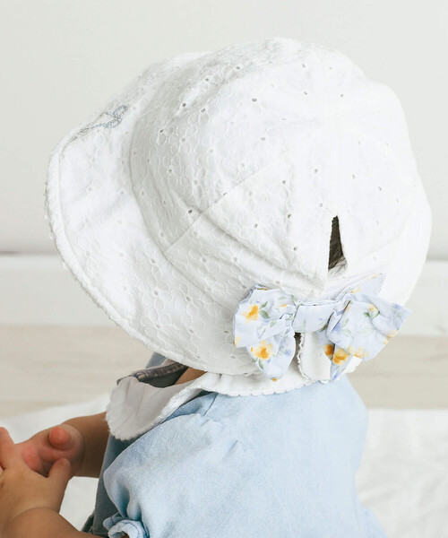 SLAP SLIP BABY（スラップスリップベビー）の「バック花柄リボンレース生地ハットベビー(44~48cm)（ハット・キッズ・ホワイト/ピンク・FREE）」の4枚目の写真