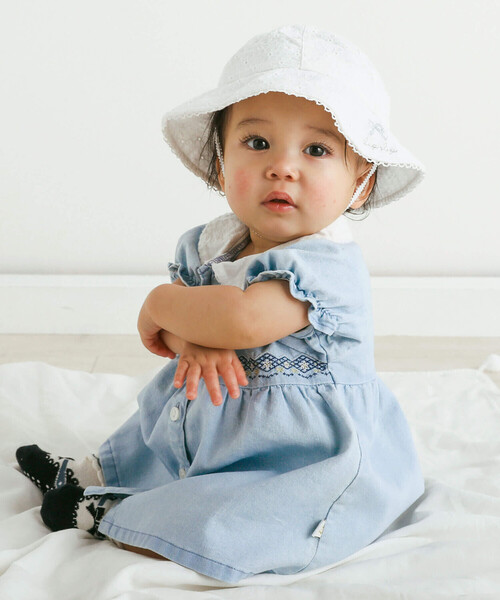 SLAP SLIP BABY（スラップスリップベビー）の「バック花柄リボンレース生地ハットベビー(44~48cm)（ハット・キッズ・ホワイト/ピンク・FREE）」の5枚目の写真