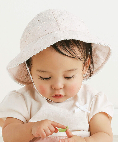 SLAP SLIP BABY（スラップスリップベビー）の「バック花柄リボンレース生地ハットベビー(44~48cm)（ハット・キッズ・ホワイト/ピンク・FREE）」の7枚目の写真