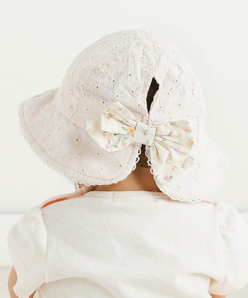 SLAP SLIP BABY（スラップスリップベビー）の「バック花柄リボンレース生地ハットベビー(44~48cm)（ハット・キッズ・ホワイト/ピンク・FREE）」の8枚目の写真
