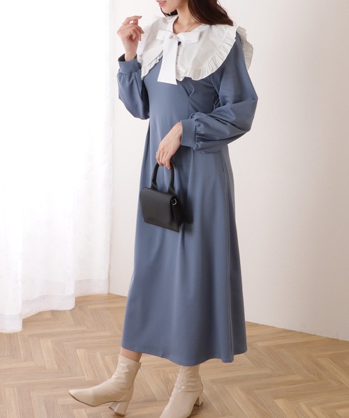 セール】3WAY フリル衿付き ロング カットソー ワンピース