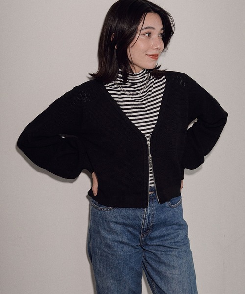 ECRIRE（エクリール）の「フロントＷジップショートカーディガン（ニット/セーター・レディース・グリーン/ブラック/オフホワイト・M）」の16枚目の写真