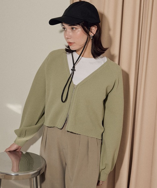 ECRIRE（エクリール）の「フロントＷジップショートカーディガン（ニット/セーター・レディース・グリーン/ブラック/オフホワイト・M）」の22枚目の写真