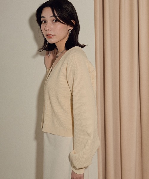 ECRIRE（エクリール）の「フロントＷジップショートカーディガン（ニット/セーター・レディース・グリーン/ブラック/オフホワイト・M）」の7枚目の写真